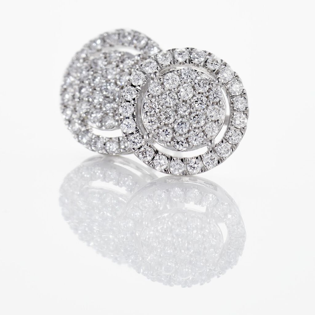Boucles D'oreilles Puces Or Blanc Nawra Diamants Synth&eacute;tiques - Clous d'oreilles Femme | Histoire d&rsquo;Or