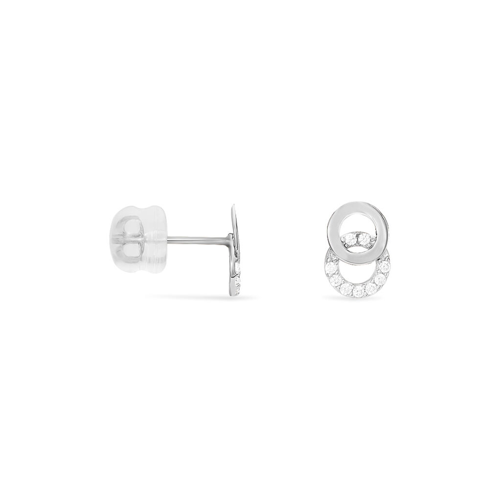 Boucles D'oreilles Puces Edmee Double Cercles Or Blanc Oxyde - Clous d'oreilles Femme | Histoire d’Or