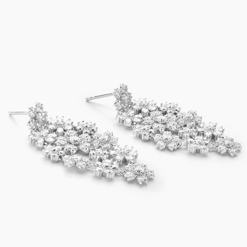 Boucles D'oreilles Pendantes Midnight Flower Argent Blanc Oxyde - Boucles d'oreilles pendantes Femme | Histoire d&rsquo;Or