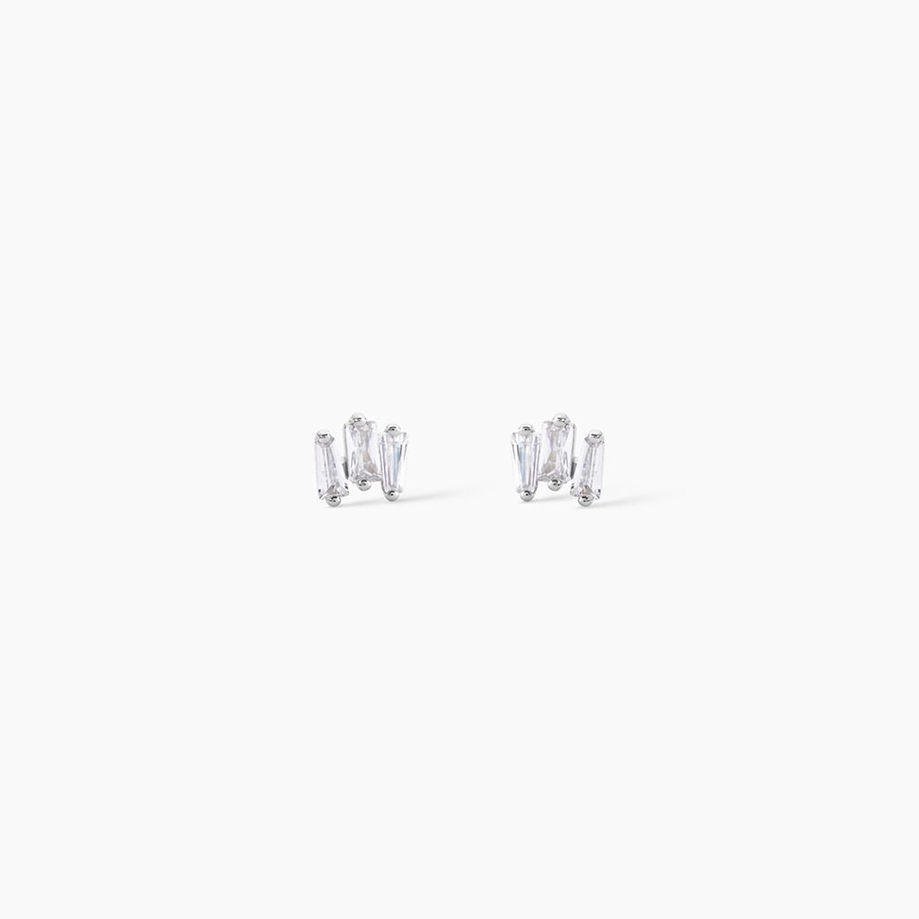 Boucles D'oreilles Puces Adria Argent Blanc Oxyde De Zirconium - Boucles d'oreilles empierr&eacute;es Femme | Histoire d&rsquo;Or