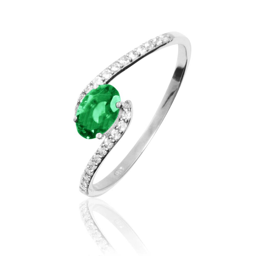 Bague Loriane Or Blanc Emeraude Et Diamant - Bagues solitaires Femme | Histoire d&rsquo;Or