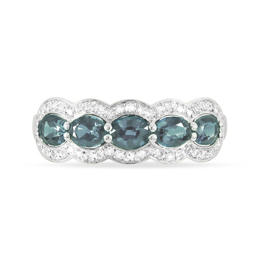 Bague Margaux Or Blanc Aigue Marine Et Diamant - Bagues avec pierre Femme | Histoire d’Or