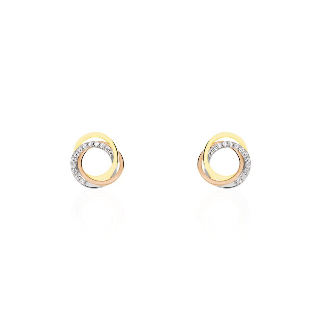 Boucles D'oreilles Puces Amaiur Or Tricolore Oxydes De Zirconium - Clous d'oreilles Femme | Histoire d’Or