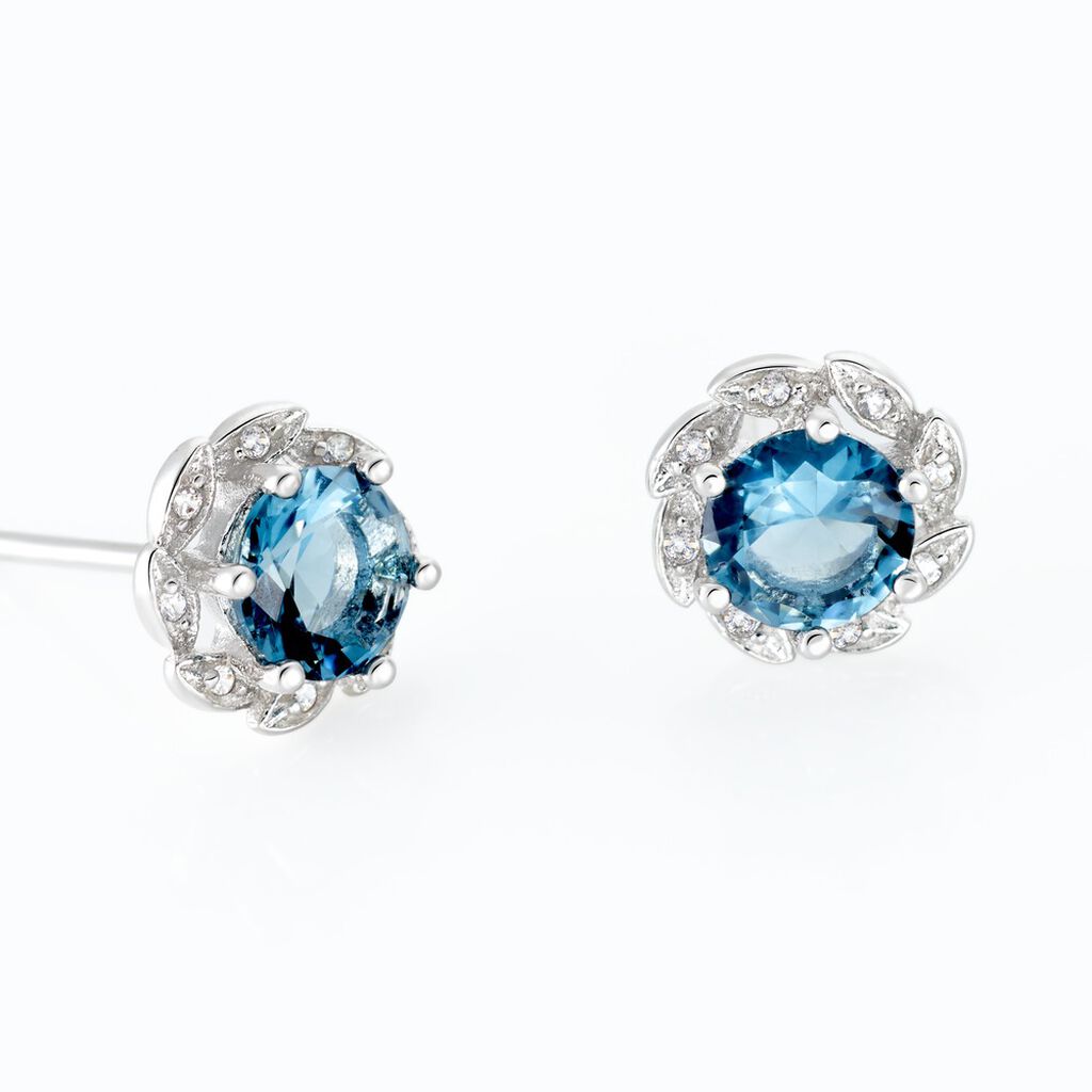 Boucles D'oreilles Puces Argent Blanc Clover Verre Oxydes De Zirconium - Boucles d'oreilles fantaisie Femme | Histoire d’Or