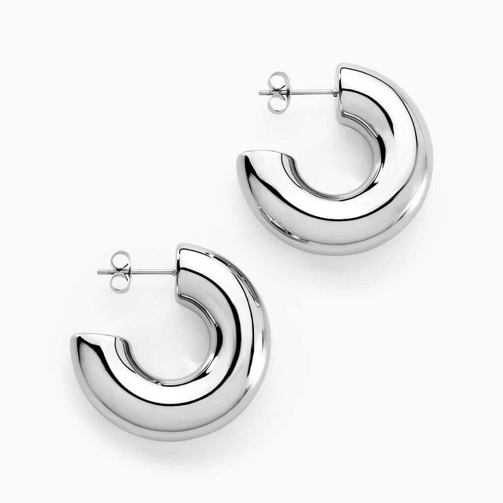 Cr&eacute;oles Letty Acier Blanc Sans Pierre - Boucles d'oreilles cr&eacute;oles Femme | Histoire d&rsquo;Or