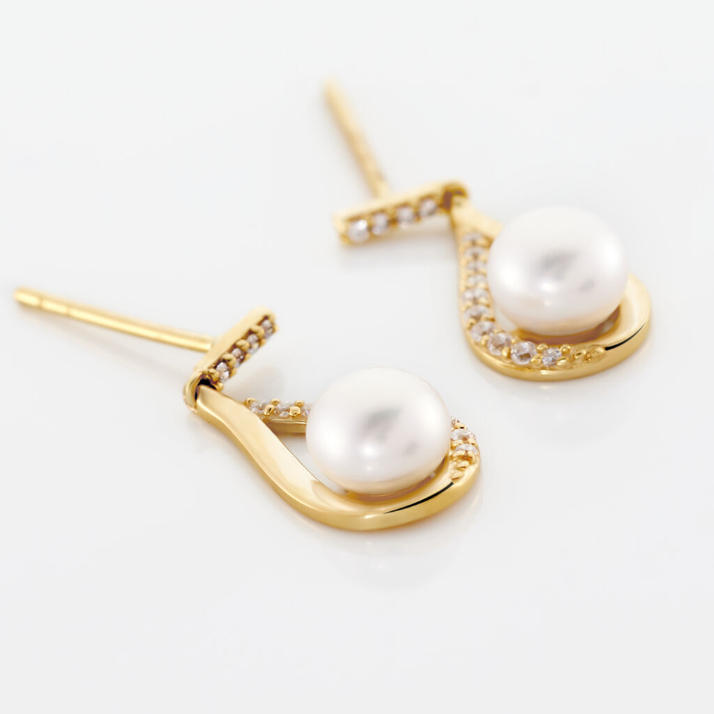 Boucles D'oreilles Pendantes Helin Or Jaune Perle De Culture Et Oxyde - Boucles d'oreilles pendantes Femme | Histoire d&rsquo;Or