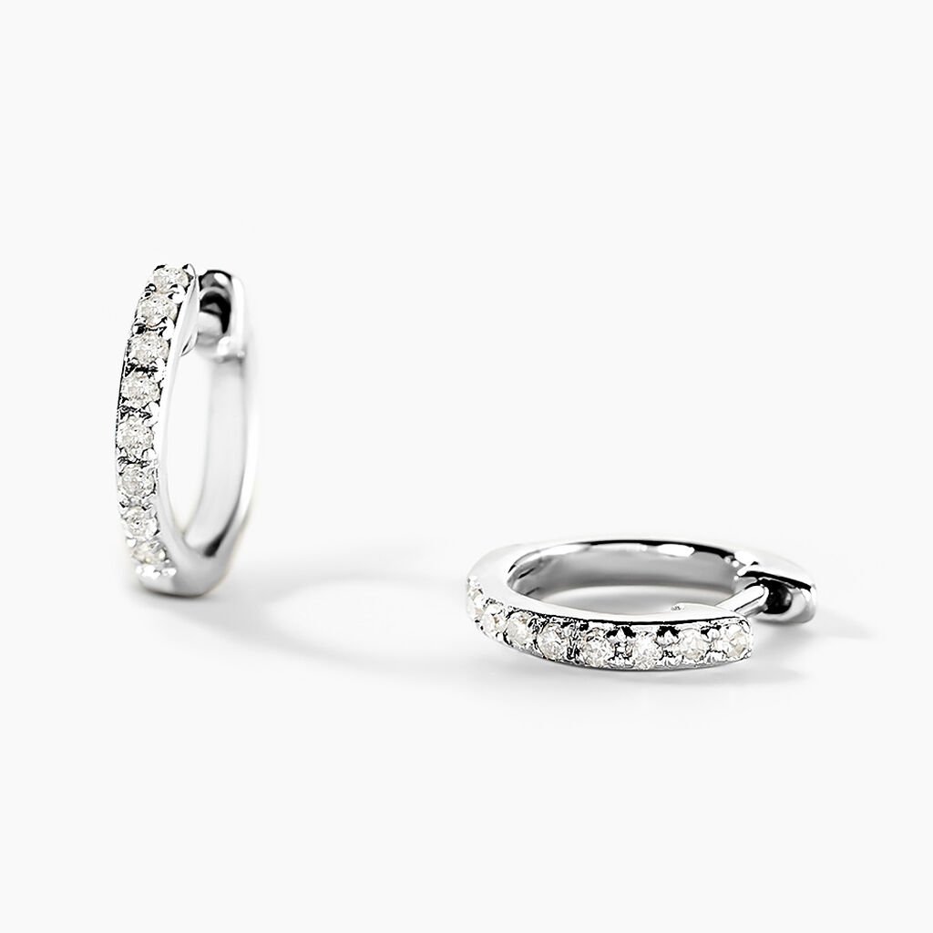 Mini Cr&eacute;oles Or Blanc Aryanna Diamants - Boucles d'oreilles cr&eacute;oles Femme | Histoire d&rsquo;Or