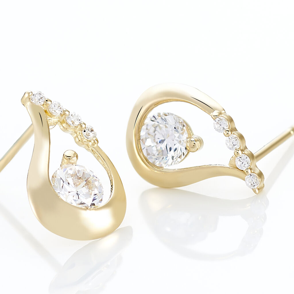Boucles D'oreilles Puces Helie Goutte Or Jaune Oxyde De Zirconium - Clous d'oreilles Femme | Histoire d’Or