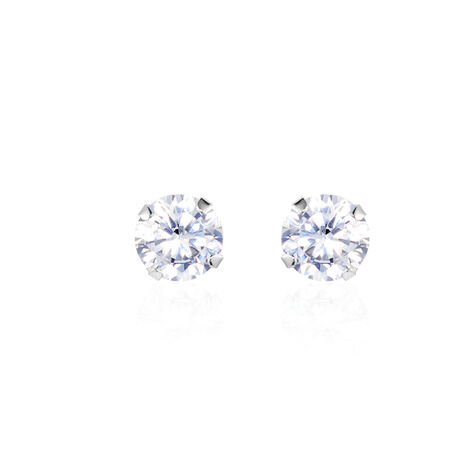Boucles D'oreilles Puces Eddie Or Blanc Oxyde De Zirconium - Clous d'oreilles Femme | Histoire d’Or