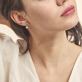 Boucles D'oreilles Pendantes Paquerette Argent Perle Culture Et Oxyde - Boucles d'oreilles fantaisie Femme | Histoire d’Or