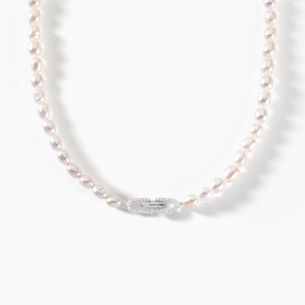Collier Onassis Argent Blanc Perle De Culture Oxyde De Zirconium - Ras de cou Femme | Histoire d&rsquo;Or