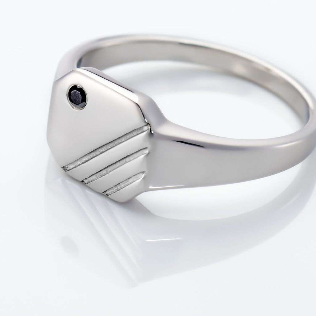 Chevali&egrave;re Kaden Argent Blanc Oxyde De Zirconium Noir - Bagues solitaires Homme | Histoire d&rsquo;Or