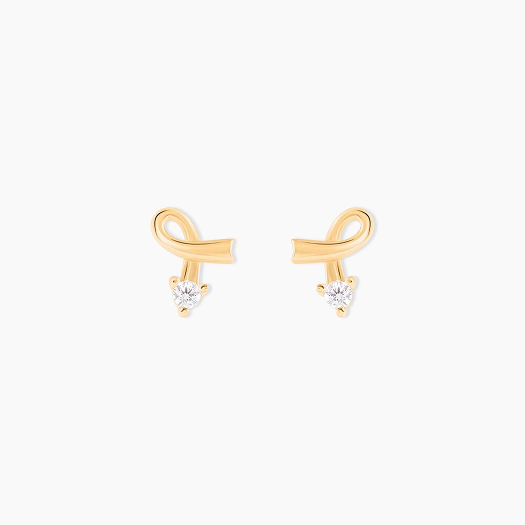 Boucles D'oreilles Puces Alvina Ruban Or Jaune Oxyde De Zirconium - Clous d'oreilles Femme | Histoire d&rsquo;Or