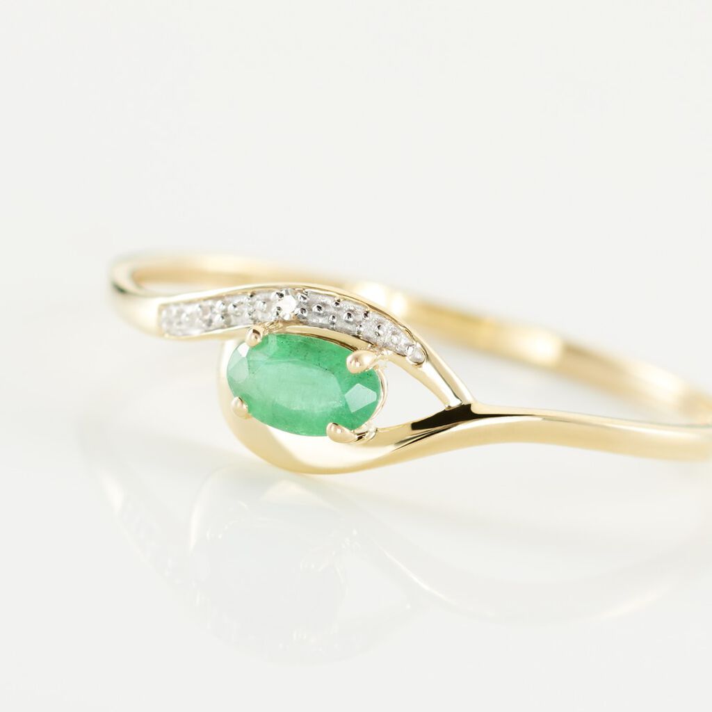 Bague Emotion Or Jaune Emeraude Diamant - Bagues avec pierre Femme | Histoire d’Or