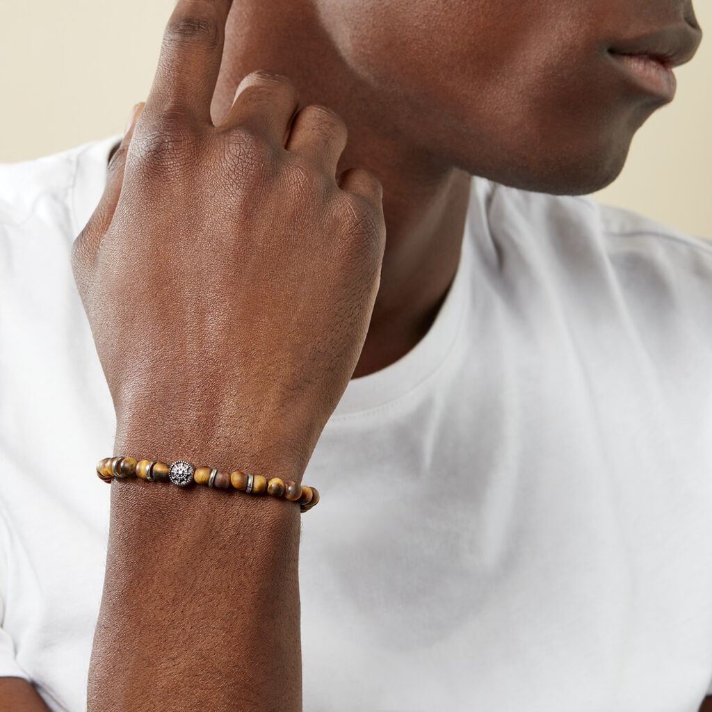 Bracelet Acier Huguesi Boules Oeil De Tigre - Bracelets Homme | Histoire d’Or