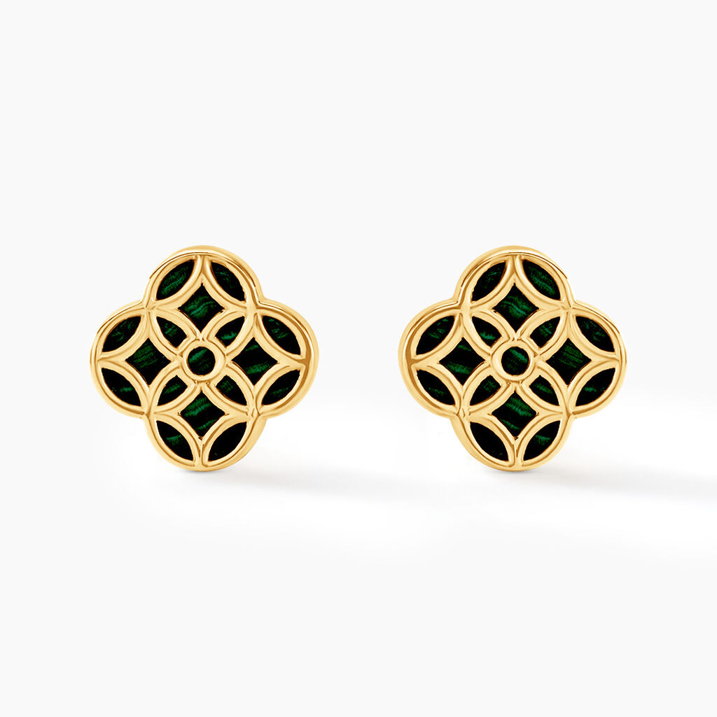 Boucles D'oreilles Puces Rosalite Or Jaune Malachite - Clous d'oreilles Femme | Histoire d’Or