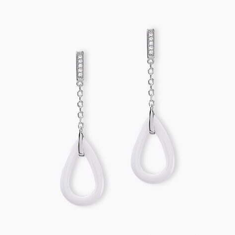 Boucles D'oreilles Pendantes Peer Argent Blanc Oxyde De Zirconium - Boucles d'oreilles fantaisie Femme | Histoire d&rsquo;Or