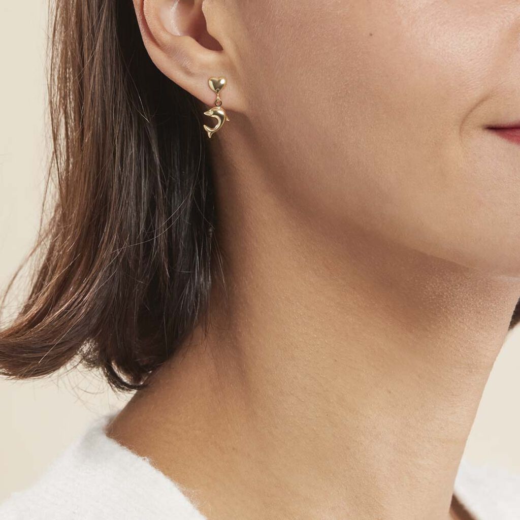 Boucles D'oreilles Pendantes Fulvie Coeurs Et Dauphin Or Jaune - Boucles d'oreilles pendantes Femme | Histoire d’Or