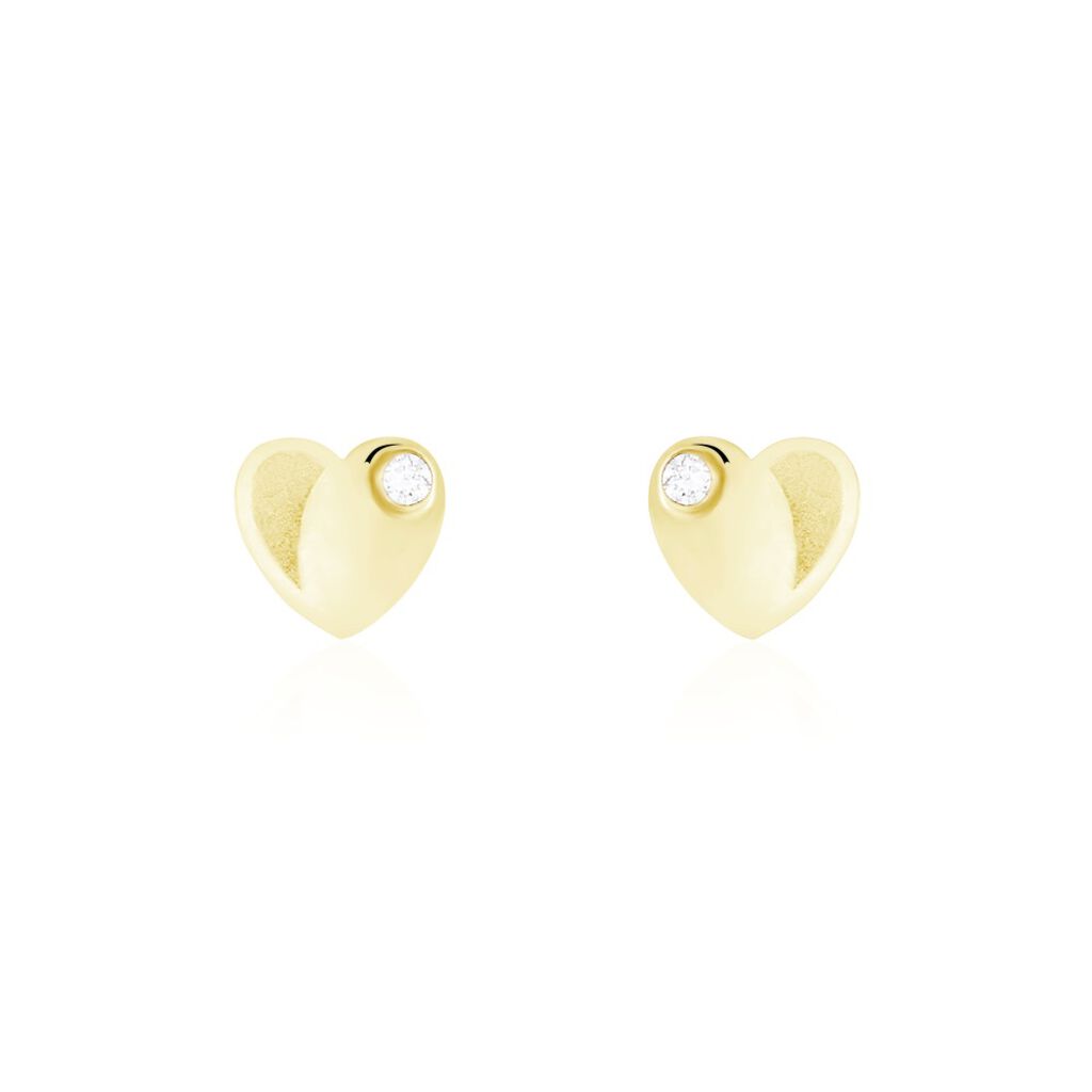 Boucles D'oreilles Puces Freddie Coeur Plein Or Jaune Oxyde De Zirconium - Clous d'oreilles Famille | Histoire d&rsquo;Or