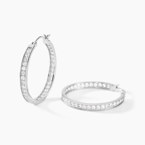 Cr&eacute;oles Django Argent Blanc Oxyde De Zirconium - Boucles d'oreilles cr&eacute;oles Femme | Histoire d&rsquo;Or