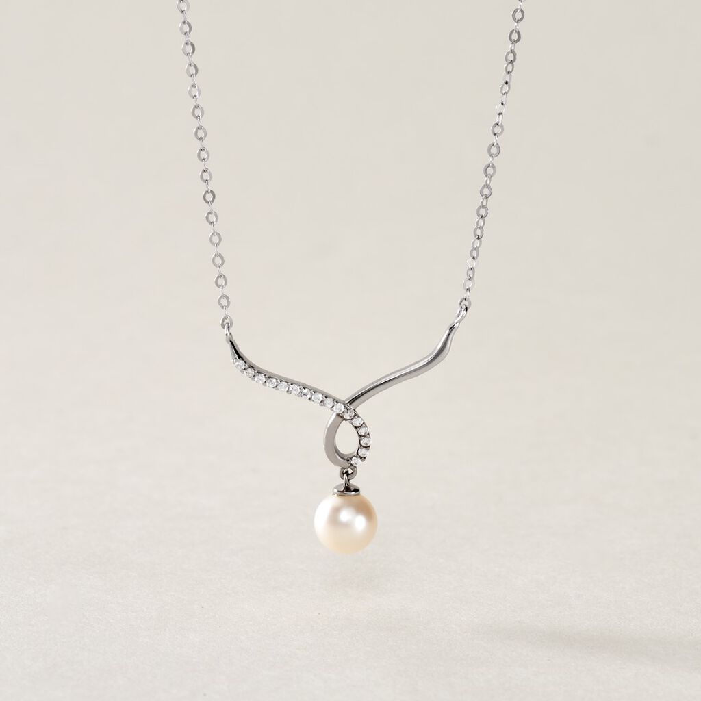 Collier Or Blanc Proximae Perle De Culture Oxydes De Zirconium - Colliers Femme | Histoire d’Or