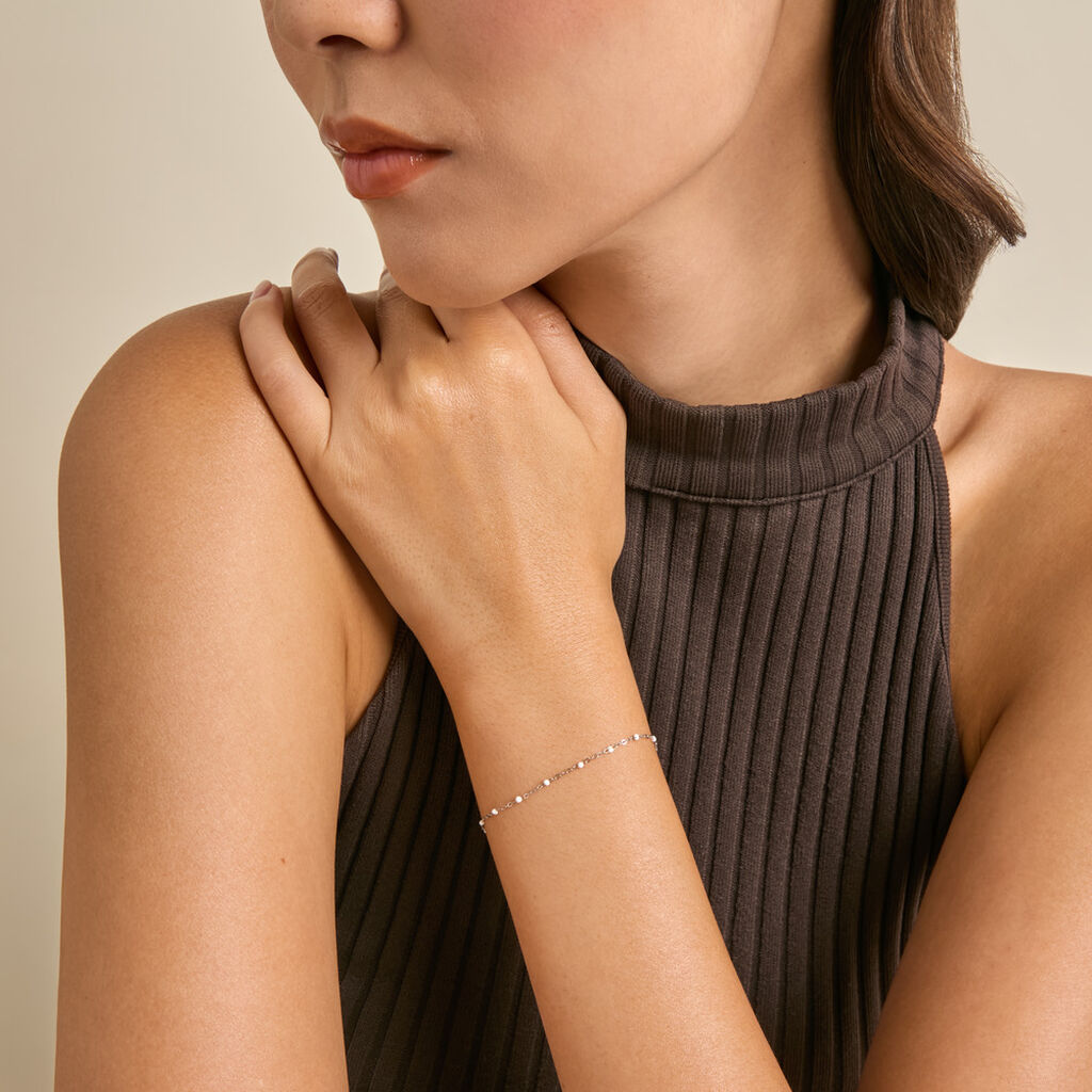 Bracelet Polka Argent Blanc Email Noir - Bracelets fantaisie Femme | Histoire d&rsquo;Or