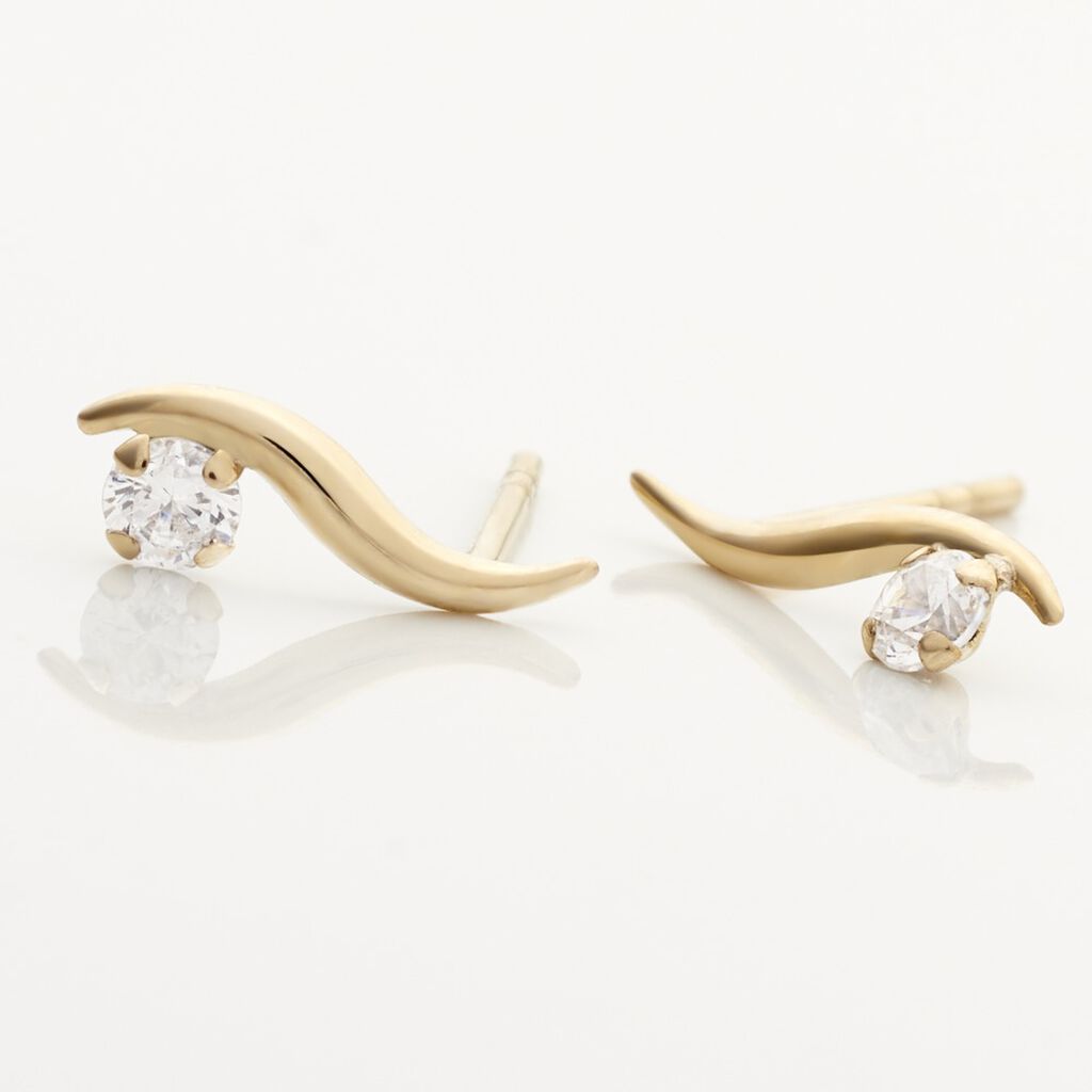 Boucles D'oreilles Puces Beryl Virgule Or Jaune Oxyde De Zirconium - Clous d'oreilles Femme | Histoire d&rsquo;Or