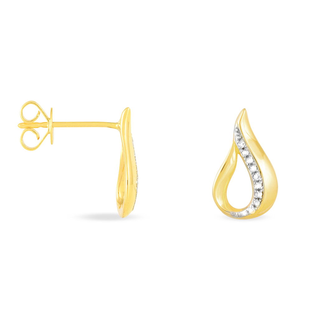 Boucles D'oreilles Puces Goccie Or Jaune Diamant - Clous d'oreilles Femme | Histoire d’Or