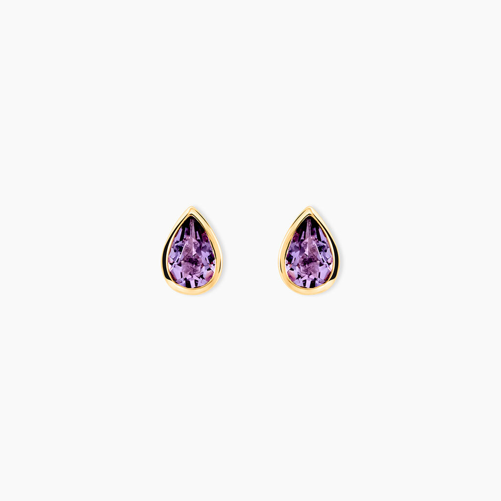 Boucles D'oreilles Puces Fassia Or Jaune Amethyste - Clous d'oreilles Femme | Histoire d&rsquo;Or