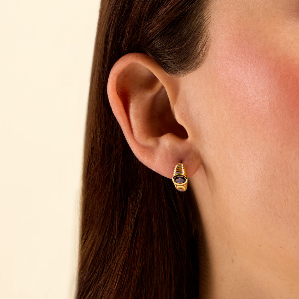 Cr&eacute;oles Hila Argent Dor&eacute; A L'Or 750/1000 Am&eacute;thyste - Boucles d'oreilles cr&eacute;oles Femme | Histoire d&rsquo;Or