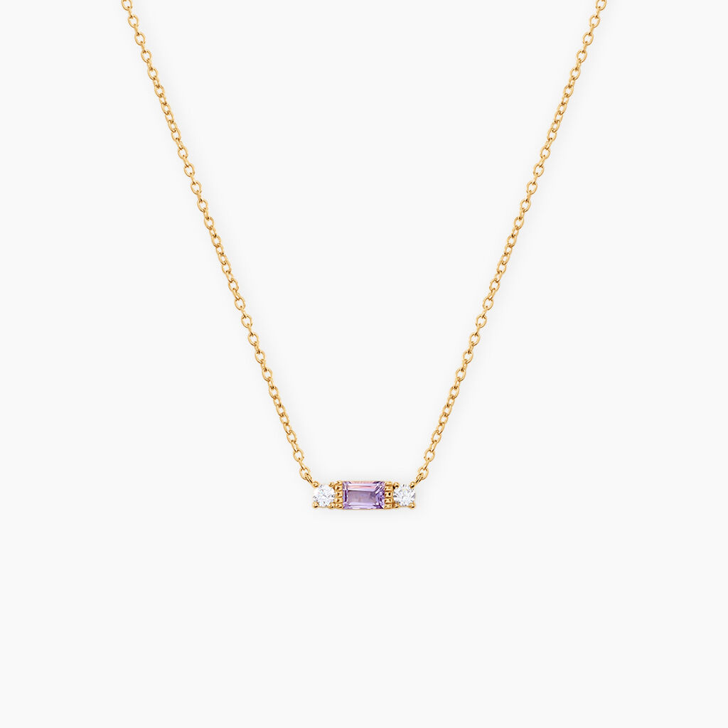 Collier Joaneder Argent Dor&eacute; A L'Or 750/1000 Am&eacute;thyste Oxyde De Zirconium - Colliers pierre Femme | Histoire d&rsquo;Or