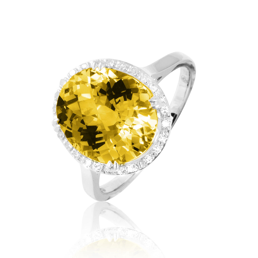 Bague Anna Or Blanc Citrine Et Diamant - Bagues solitaires Femme | Histoire d&rsquo;Or