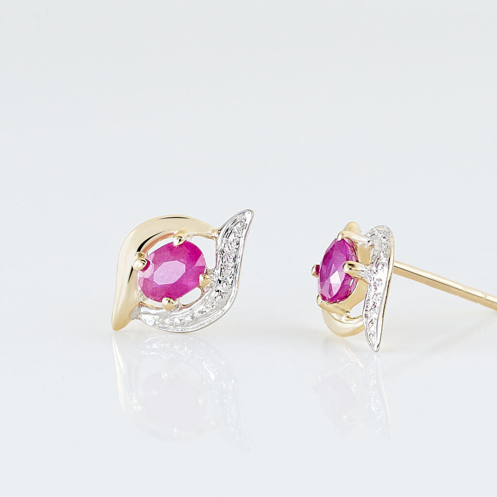Boucles D'oreilles Puces Lydia Or Bicolore Rubis - Clous d'oreilles Femme | Histoire d&rsquo;Or
