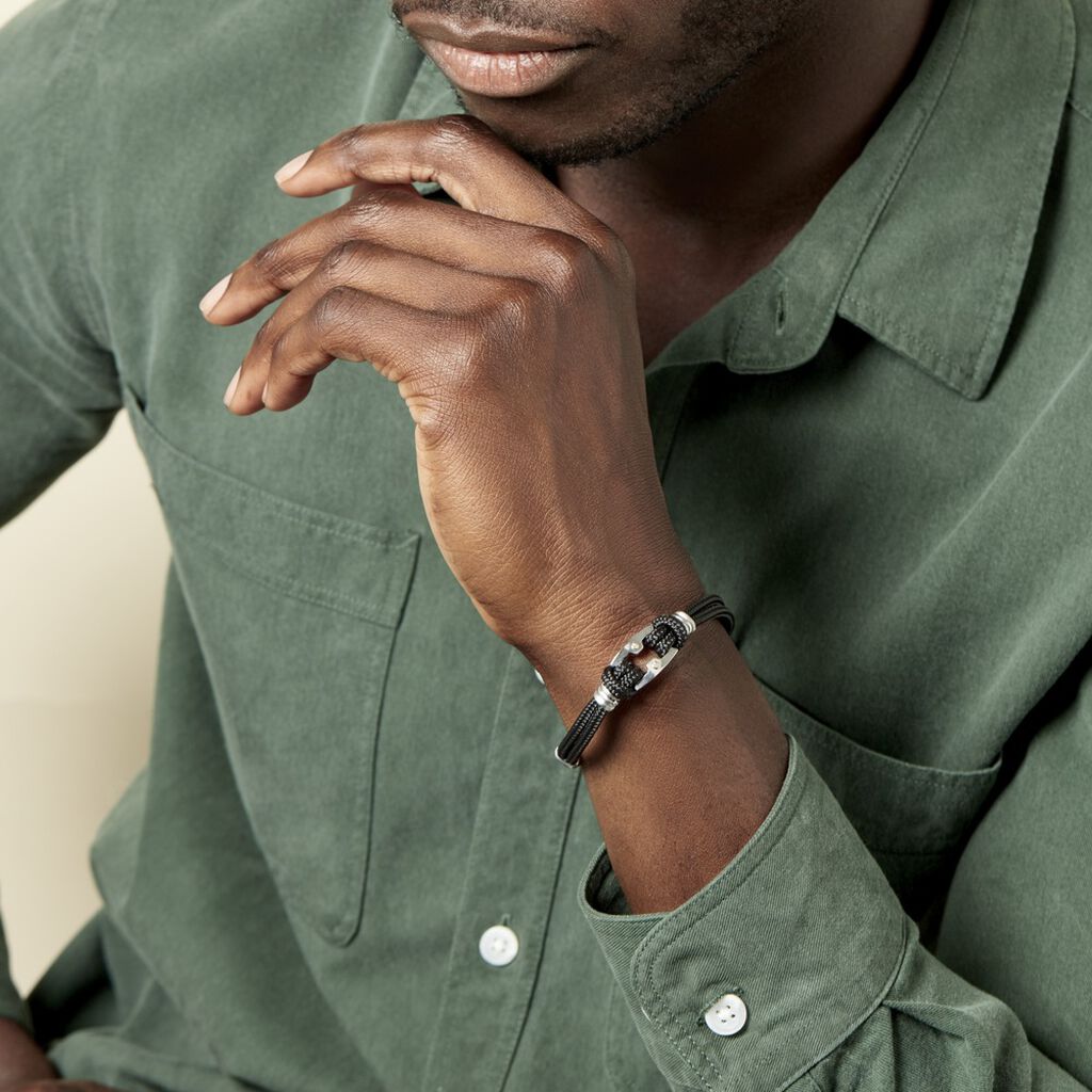 Bracelet Sayaline Acier Blanc - Bracelets cordon Homme | Histoire d’Or