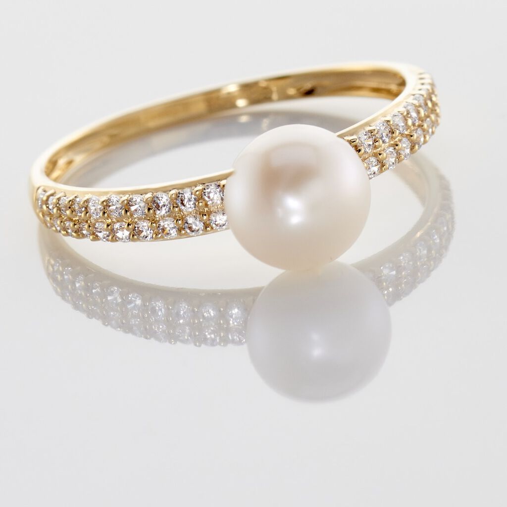Bague Maria-francoise Or Jaune Perle De Culture Et Oxyde De Zirconium - Bagues avec pierre Femme | Histoire d’Or