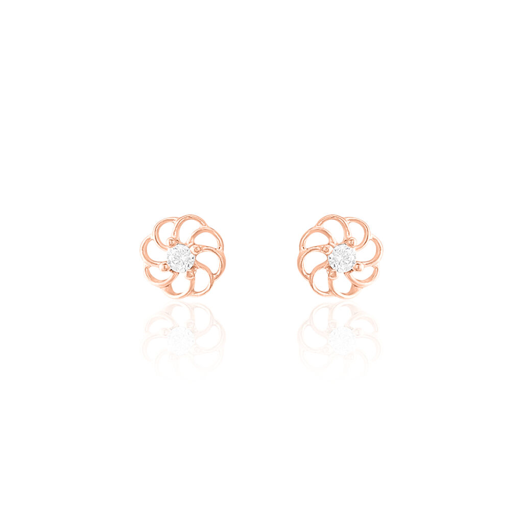 Boucles D'oreilles Puces Eleanor Fleur Or Rose Oxyde De Zirconium - Clous d'oreilles Femme | Histoire d’Or