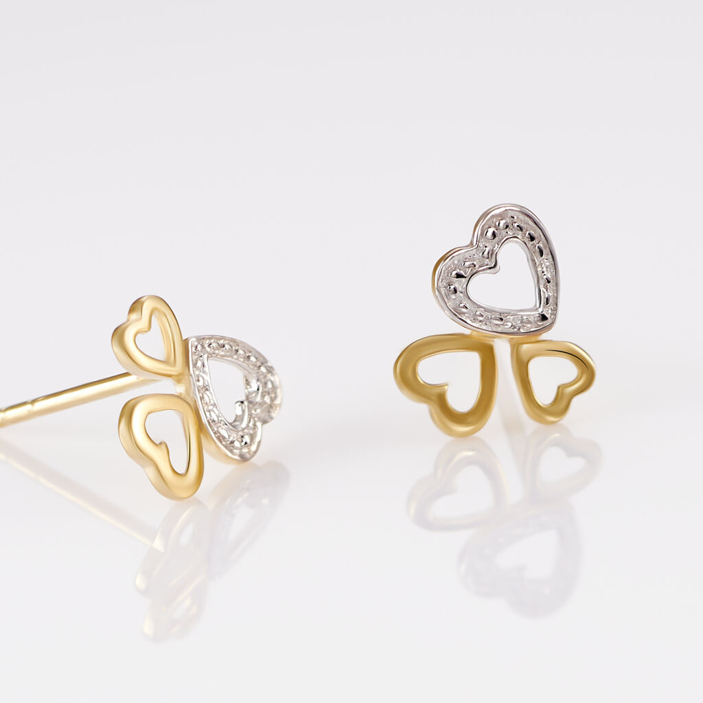 Boucles D'oreilles Puces Anne-maudae Triple Coeurs Or Bicolore - Clous d'oreilles Femme | Histoire d’Or