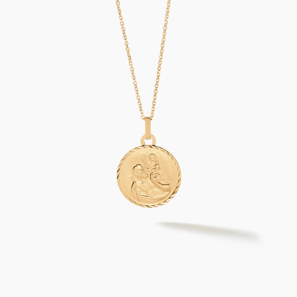 Pendentif Saint Christophe Diamante Or Jaune - Pendentifs Bapt&ecirc;me Famille | Histoire d&rsquo;Or