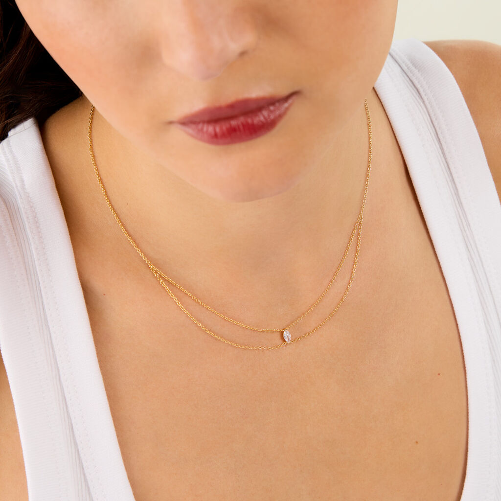 Collier Sparkle Argent Dor&eacute; A L'Or 750/1000 Oxyde De Zirconium - Colliers doubles et triples cha&icirc;nes Femme | Histoire d&rsquo;Or