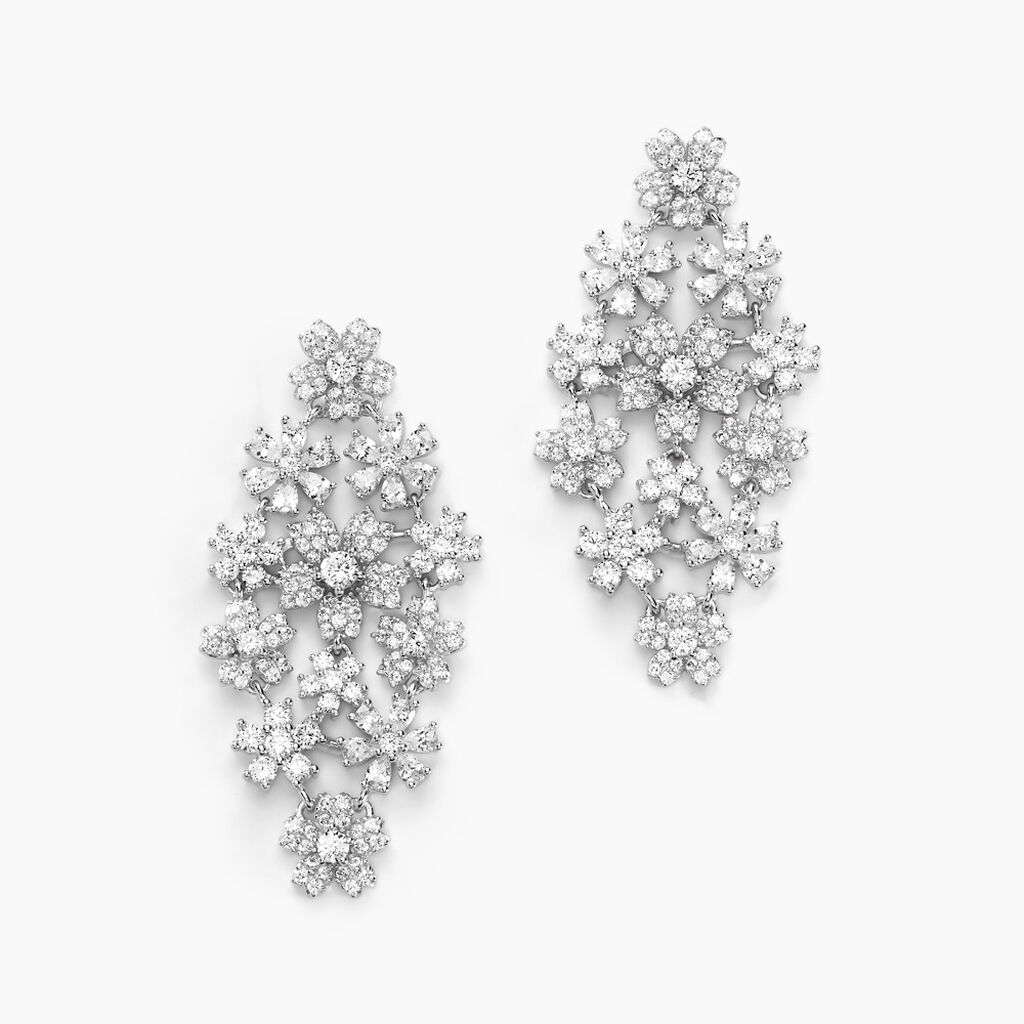 Boucles D'oreilles Pendantes Midnight Flower Argent Blanc Oxyde - Boucles d'oreilles pendantes Femme | Histoire d&rsquo;Or