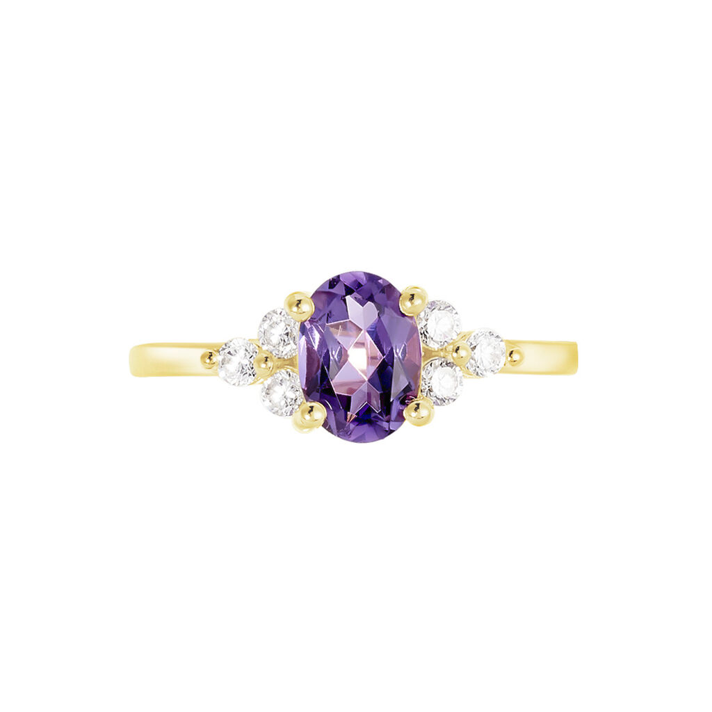 Bague Anaid Or Jaune Amethyste Et Oxyde De Zirconium - Bagues solitaires Femme | Histoire d&rsquo;Or