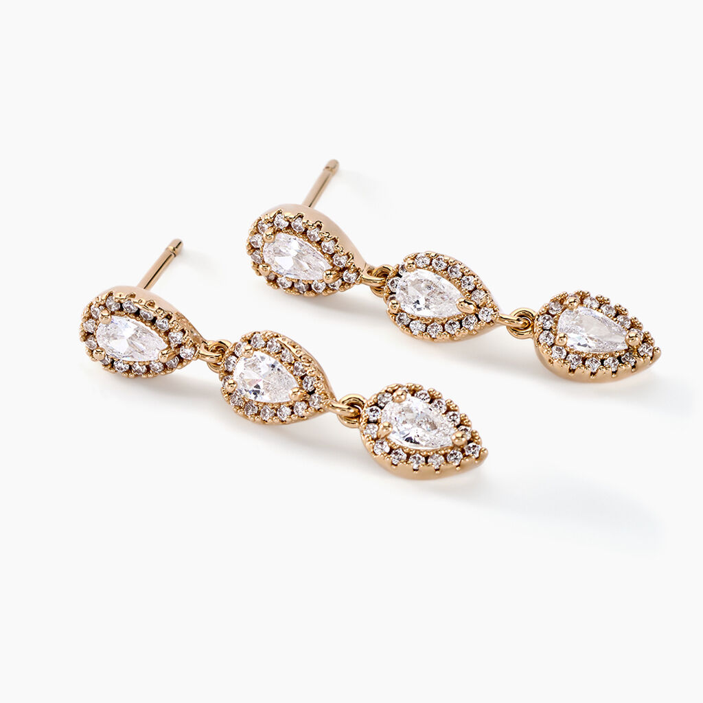 Boucles D'oreilles Pendantes Shiny Drops Plaqué Or Oxyde Zirconium - Boucles d'oreilles pendantes Femme | Histoire d’Or
