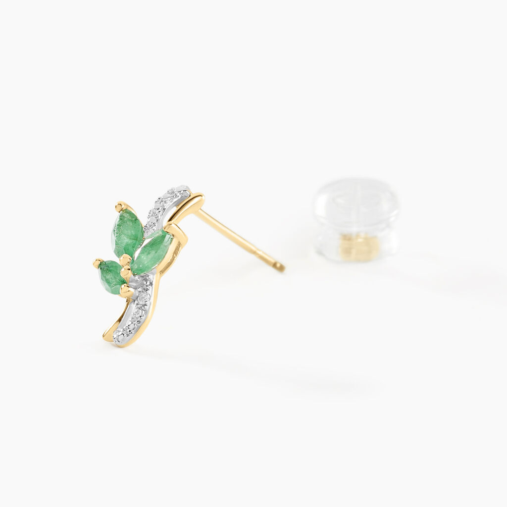 Boucles D'oreilles Puces Angie Or Jaune Emeraude Diamant - Clous d'oreilles Femme | Histoire d’Or