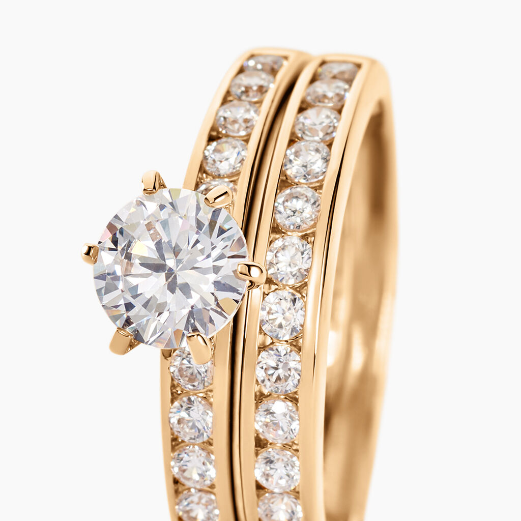 Bague Double Jeu Plaqué Or Jaune Oxyde De Zirconium - Bagues solitaires Femme | Histoire d’Or