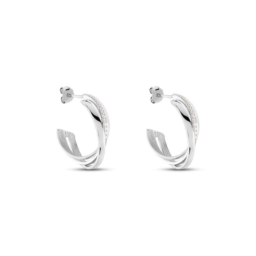 Demi-créoles Argent Blanc Laureat Oxydes De Zirconium - Boucles d'oreilles créoles Femme | Histoire d’Or