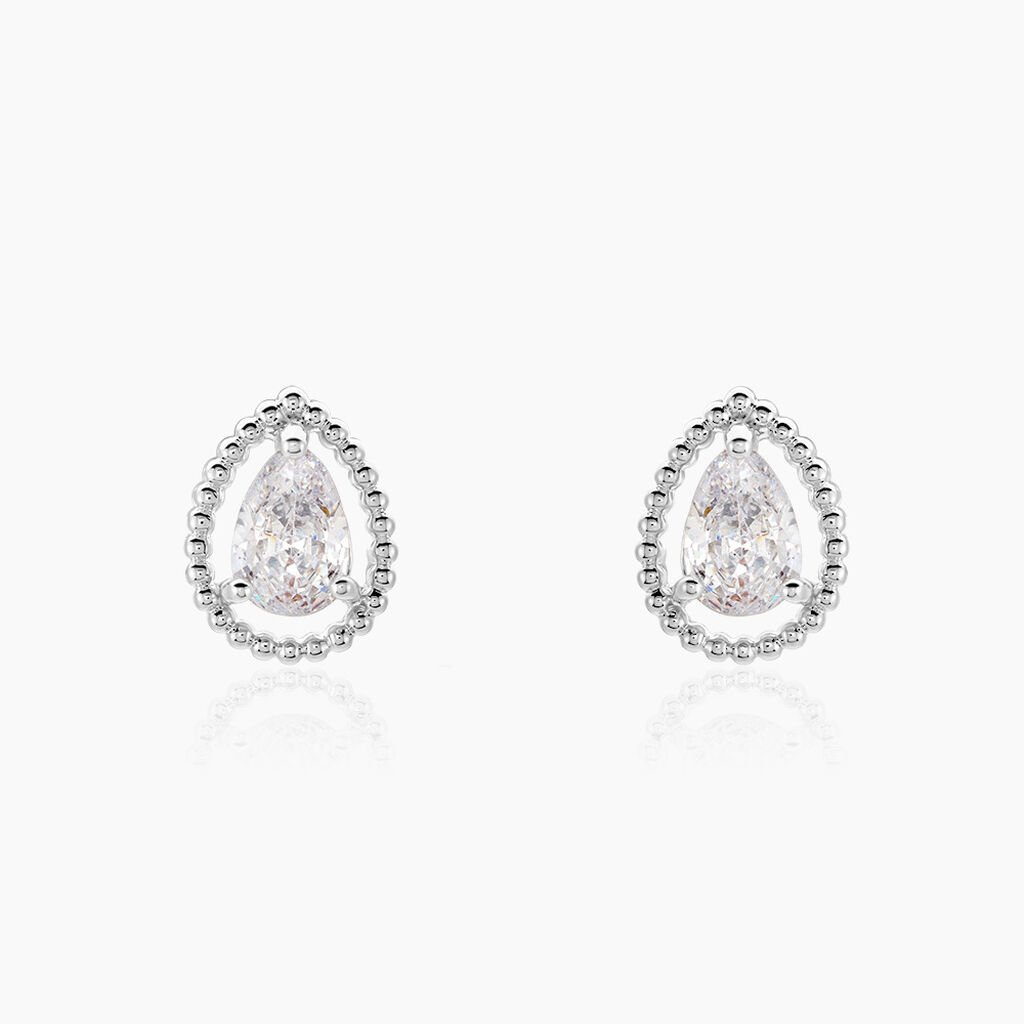 Boucles D'oreilles Puces Cyra Argent Blanc Oxyde De Zirconium - Boucles d'oreilles fantaisie Femme | Histoire d’Or