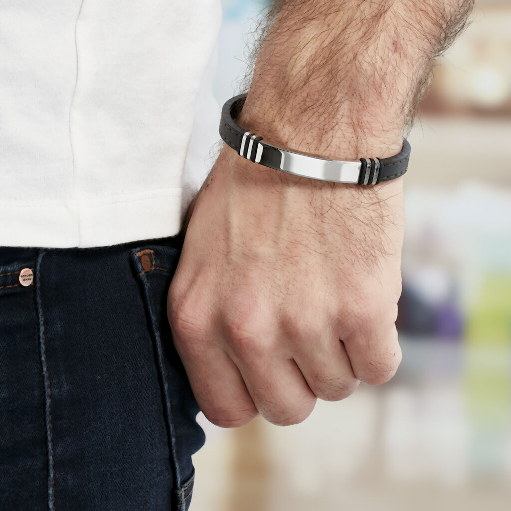 Bracelet Acier Blanc Gerard Caoutchouc Noir - Bracelets Homme | Histoire d’Or
