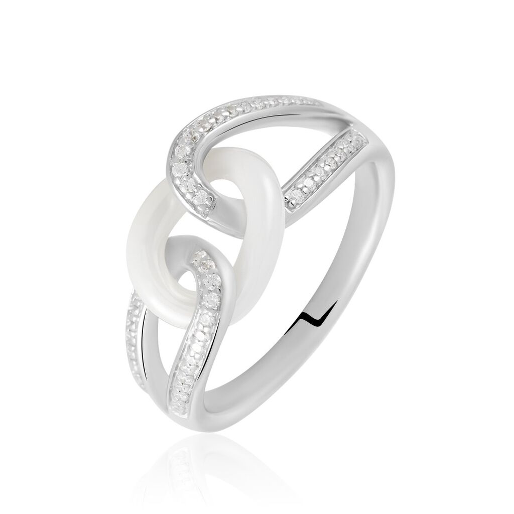 Bague Link Argent Blanc C&eacute;ramique Et Oxyde De Zirconium - Bagues avec pierre Femme | Histoire d&rsquo;Or