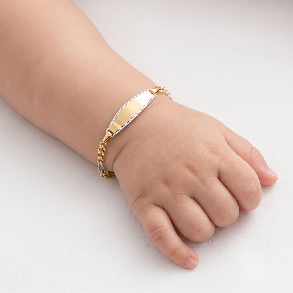 Bracelet Identit&eacute; Bartolomee Maille Alternee 1/3 Or Bicolore - Bracelets Communion Enfant | Histoire d&rsquo;Or