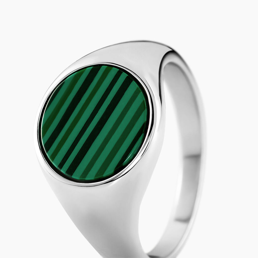 Chevalière Argent Blanc Aileas Malachite - Bagues solitaires Homme | Histoire d’Or